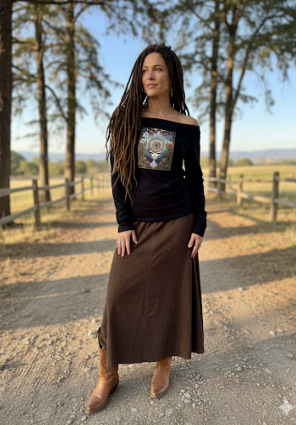 Art Nouveau Stealie Long Sleeve Black Top