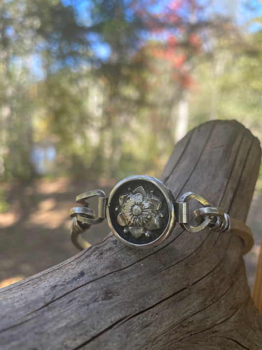 Sterling Floral Bangle Bracelet