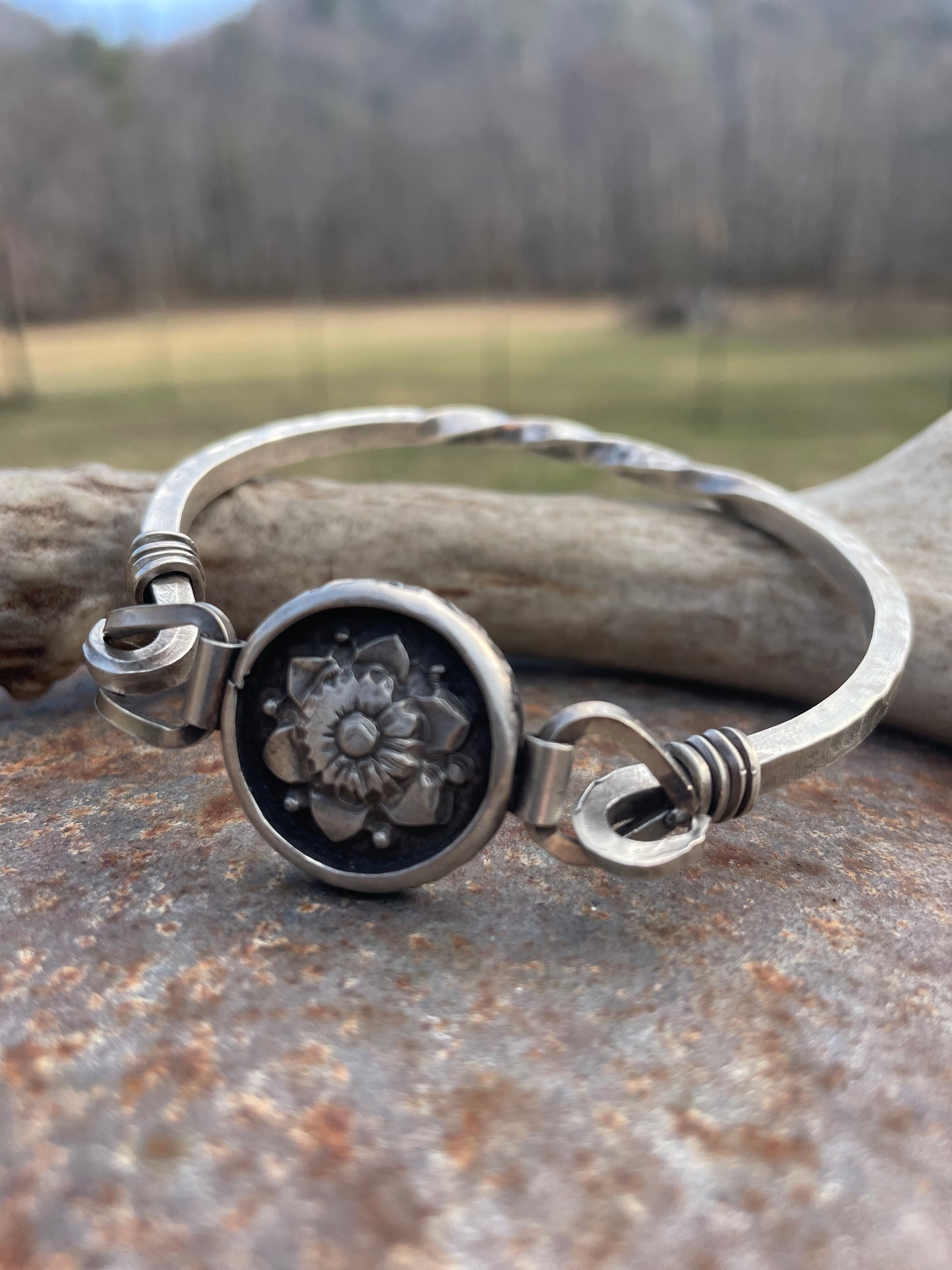 Sterling Floral Bangle Bracelet