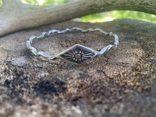 Hand stamped Sterling Bangle Bracelet