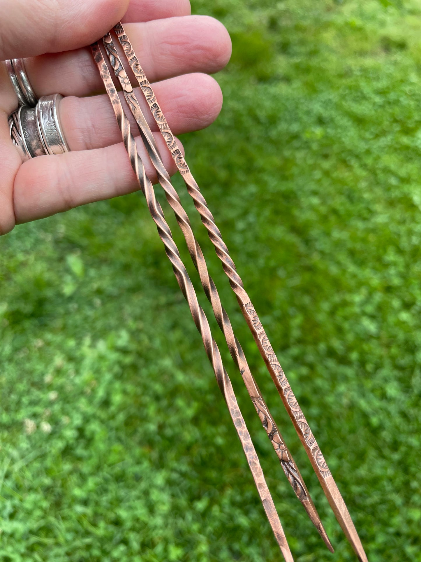 Set of 3 Forged Copper Hair Pins: Made to Order