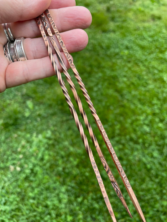 Set of 3 Forged Copper Hair Pins: Made to Order