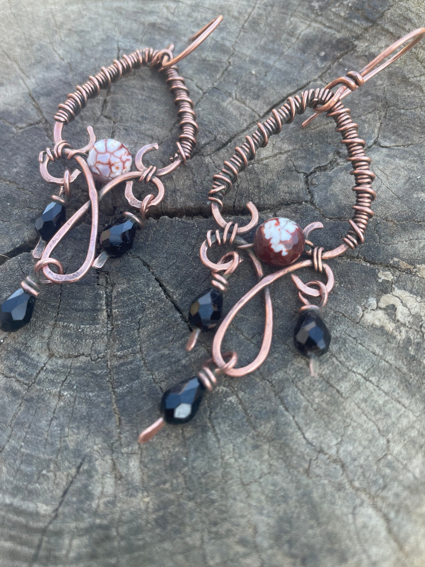 Copper Wire Wrapped Chandelier Earrings Boho Gothic