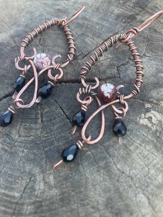 Copper Wire Wrapped Chandelier Earrings Boho Gothic