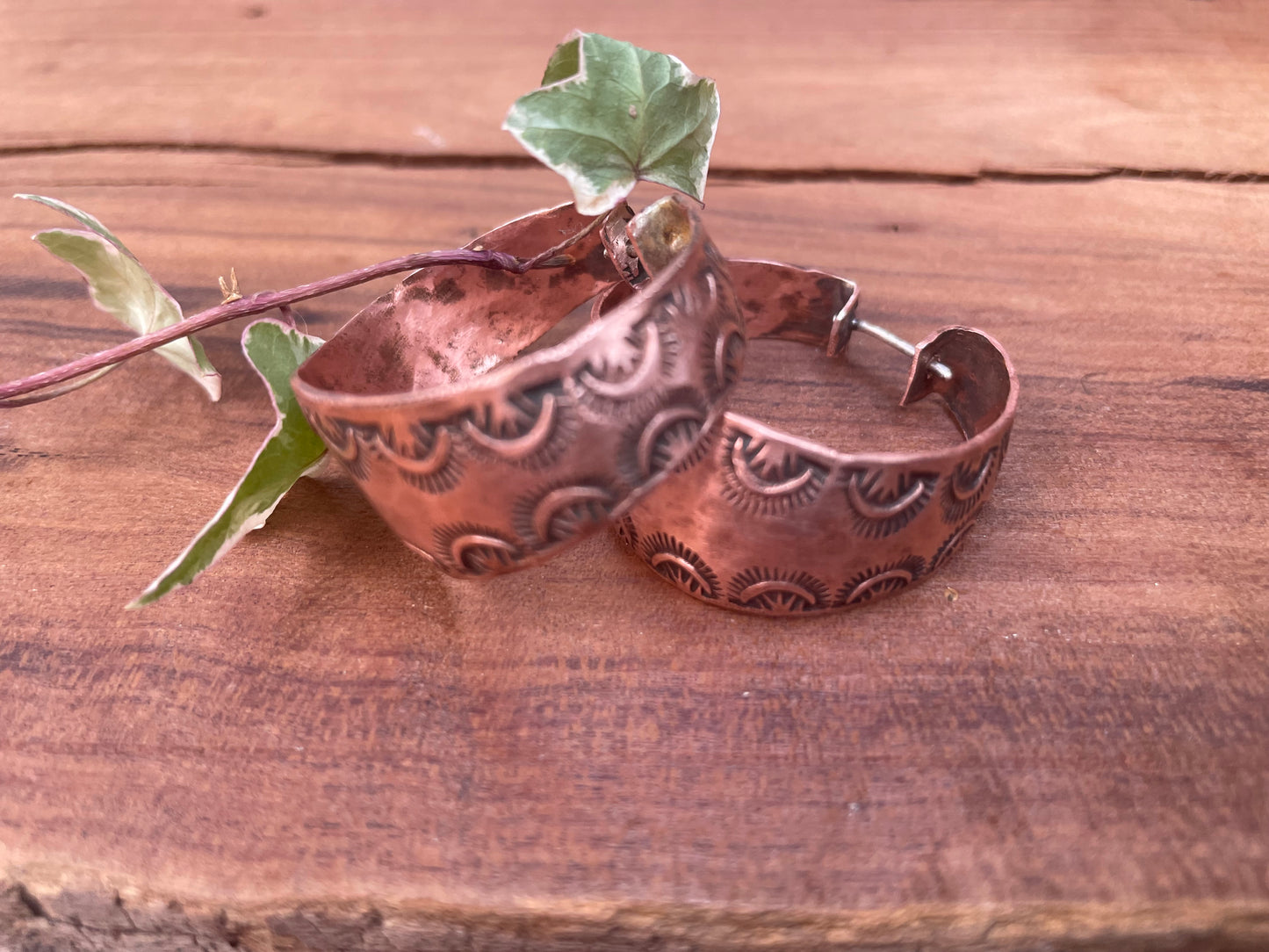 Stamped Copper Hoop Earrings