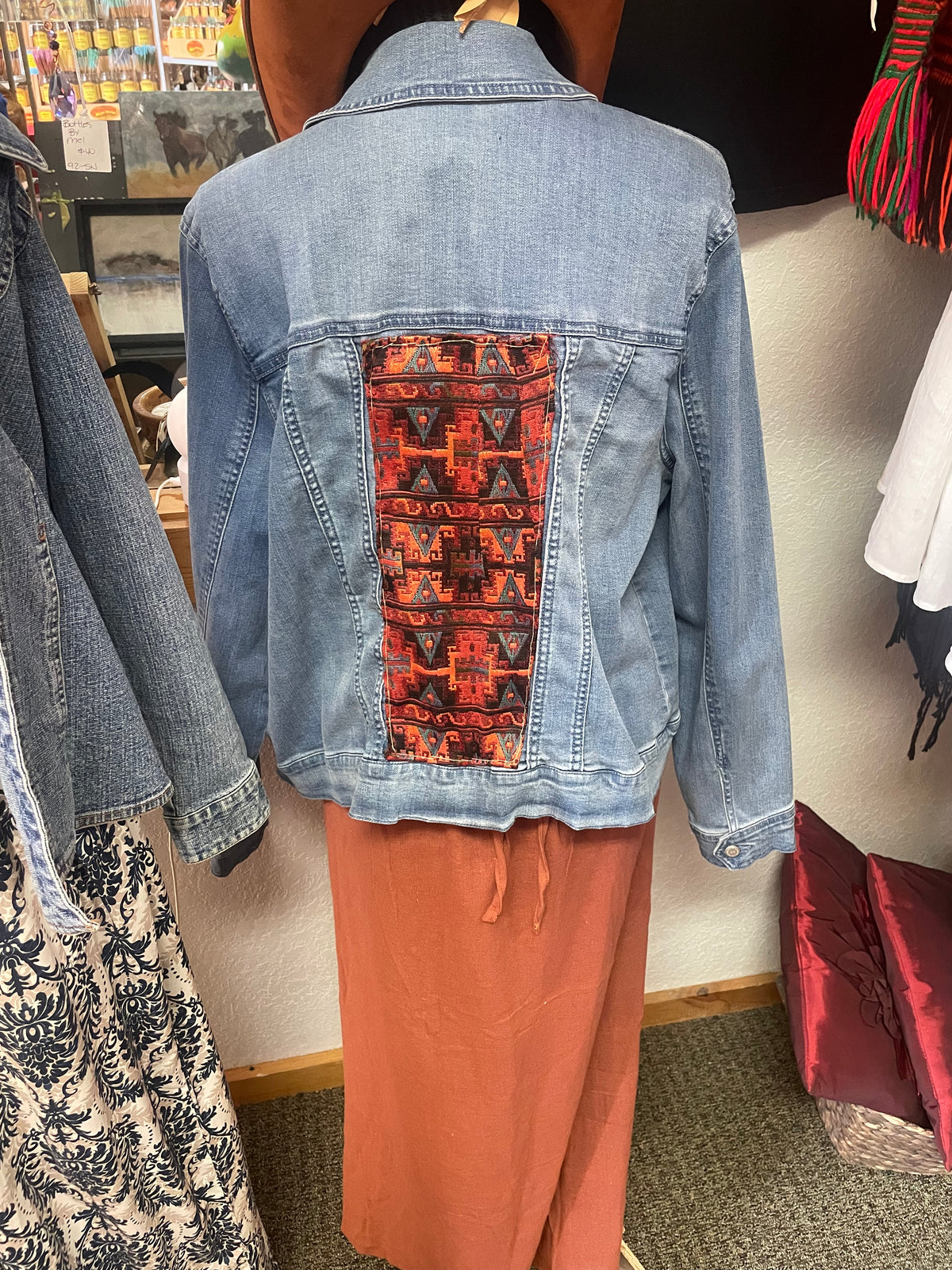 Upcycled Issac Mizrahi Jacket Aztec Embellishment. Size L