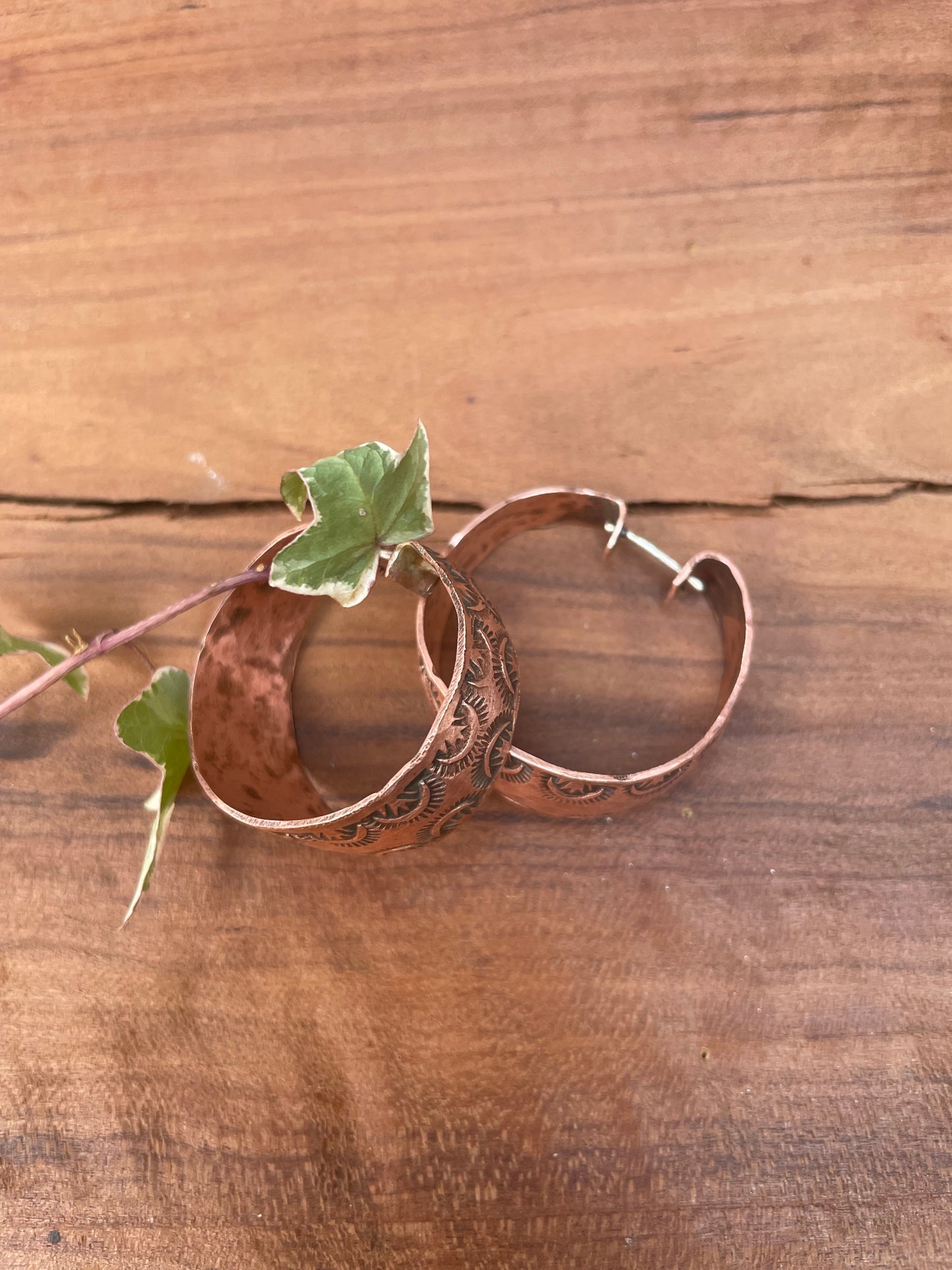 Stamped Copper Hoop Earrings