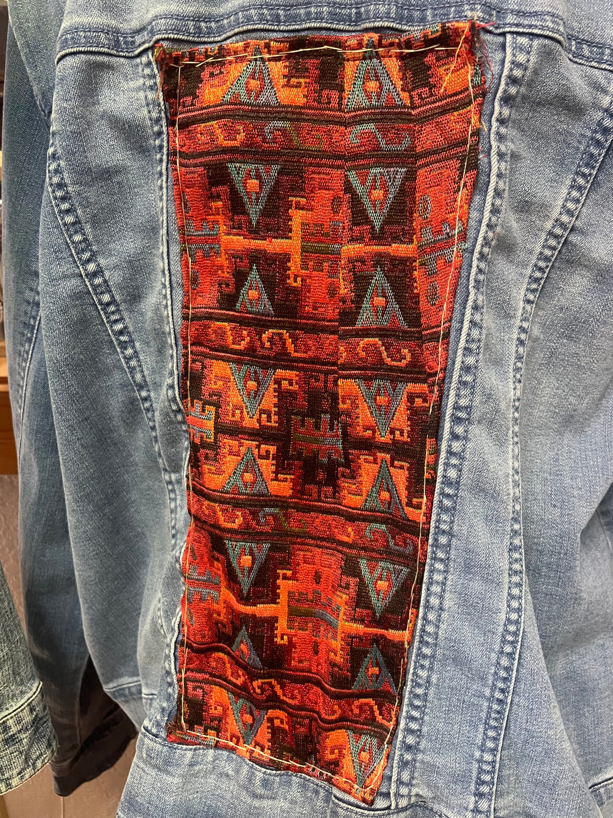 Upcycled Issac Mizrahi Jacket Aztec Embellishment. Size L