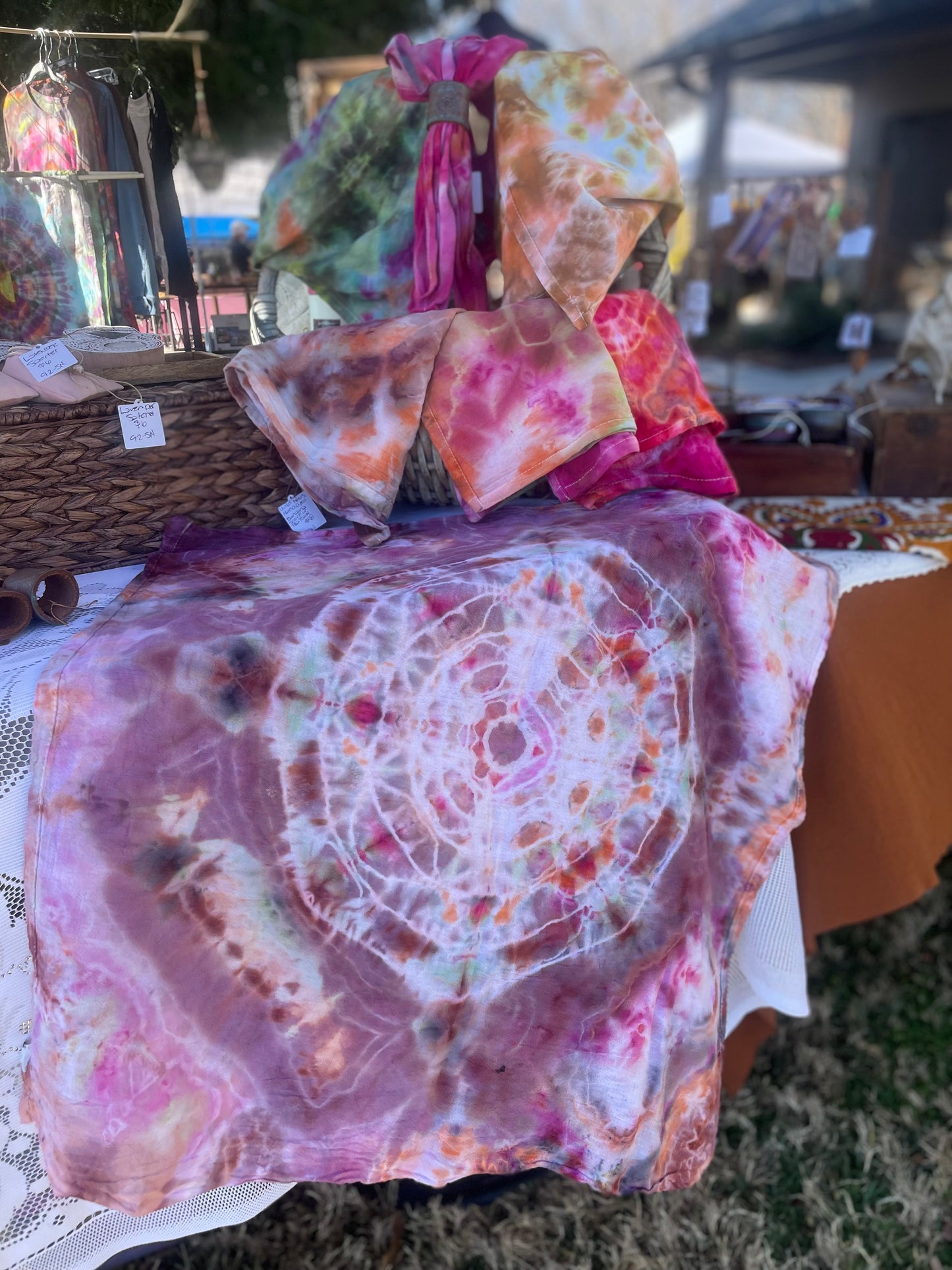 Tie Dyed Mandala XL Bandana/ Tea Towel/ Wall Hanging/ Earth and Ember