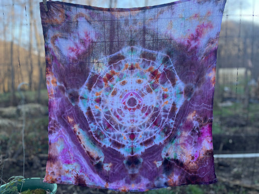 Tie Dyed Mandala XL Bandana/ Tea Towel/ Wall Hanging/ Earth and Ember