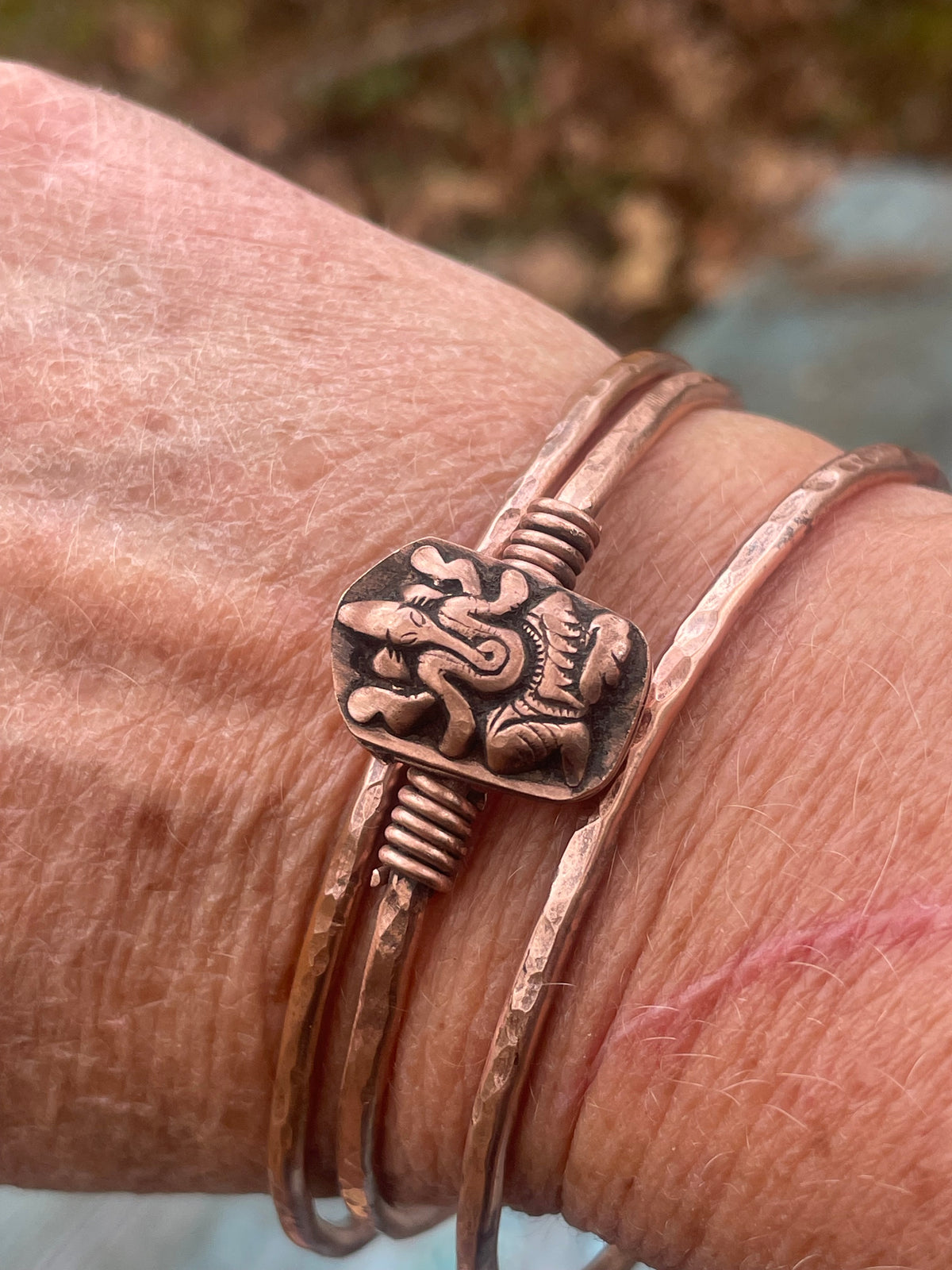Set of 3 Copper Stacker Ganesh Bangles Bracelet