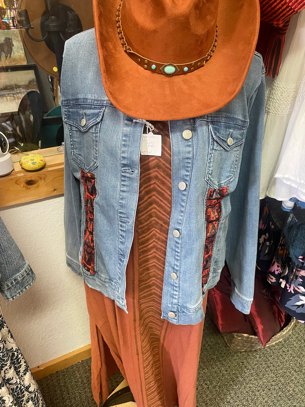 Upcycled Issac Mizrahi Jacket Aztec Embellishment. Size L