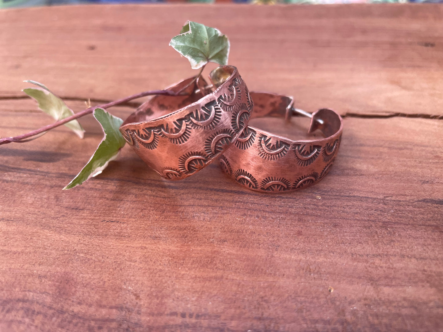 Stamped Copper Hoop Earrings