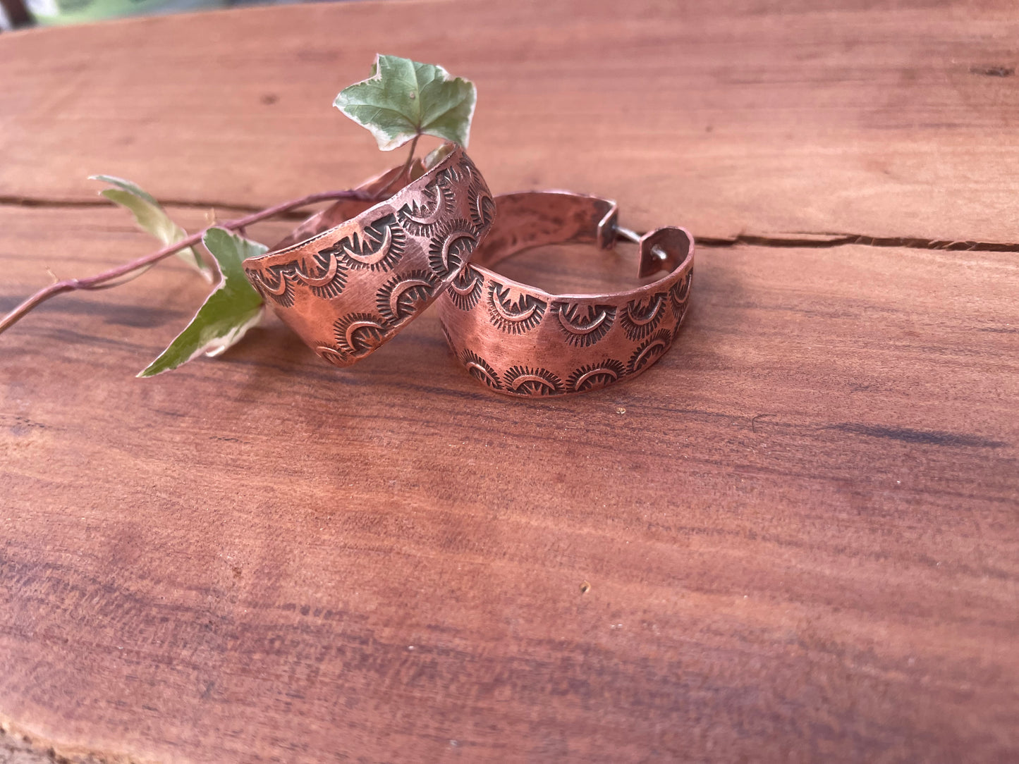 Stamped Copper Hoop Earrings