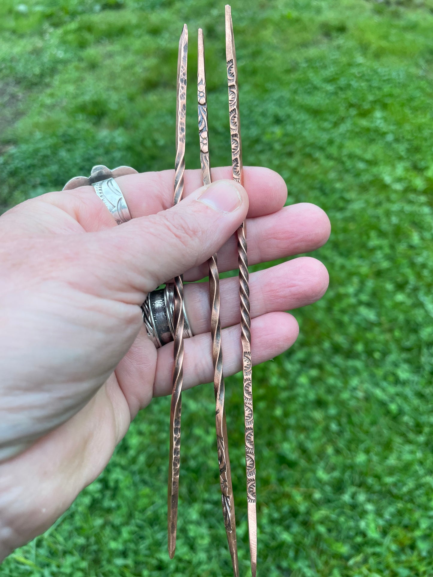 Set of 3 Forged Copper Hair Pins: Made to Order