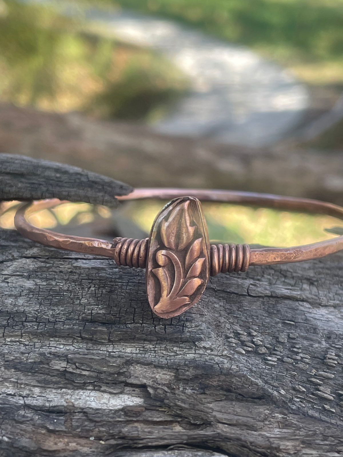 Set of 3 Copper Stacker Bangles Leaf Bracelet