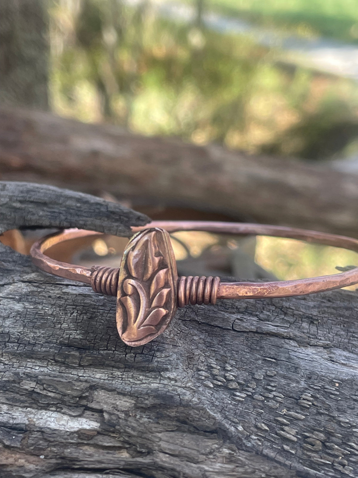 Set of 3 Copper Stacker Bangles Leaf Bracelet