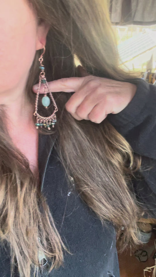 Copper Green Aventurine Chandalier Earrings