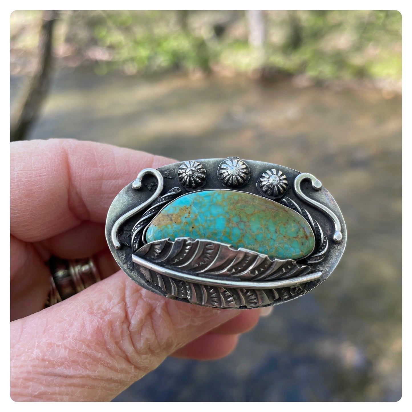 Kingman Mine Turquoise Sterling Feather Ring